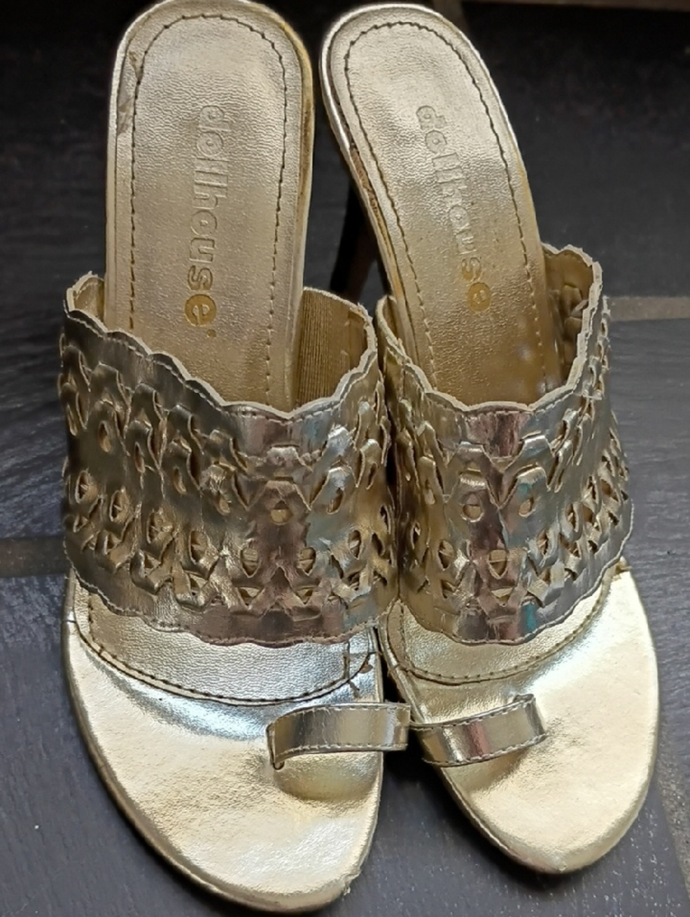 Dollhouse Gold Metallic Women's Slide Sandals | Size 6.5